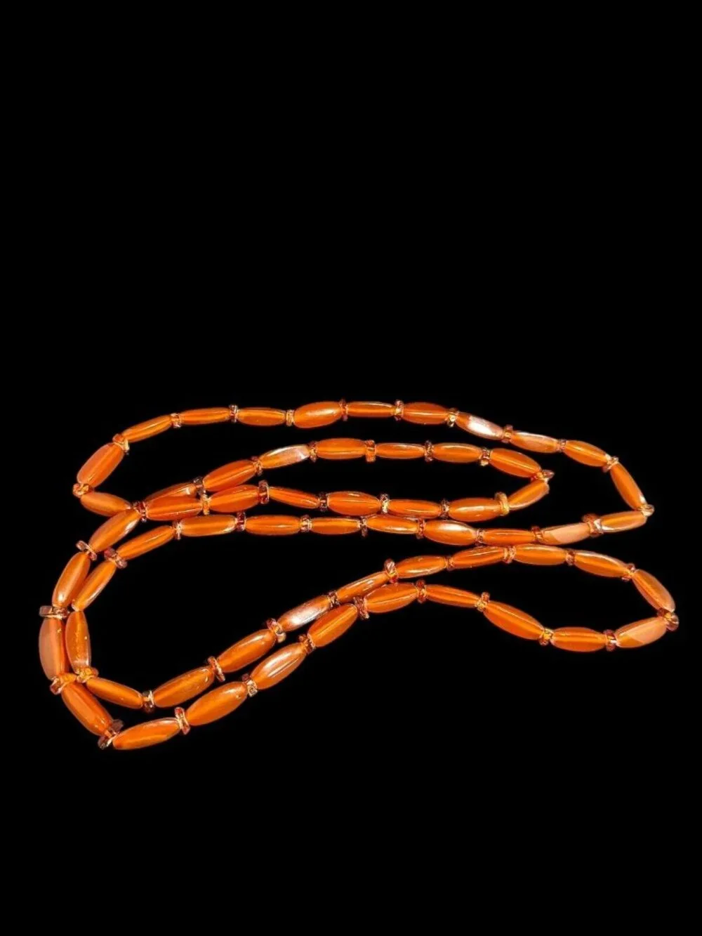 Vintage Art Deco Baltic Amber Carnelian Agate Beaded Long Necklace 50 in